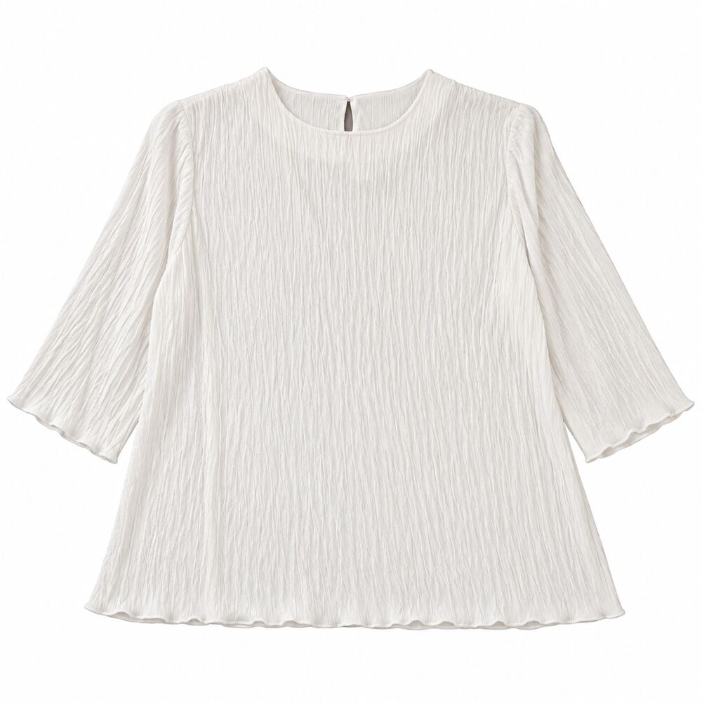 Anthony Richards White Crinkle Textured Blouse XL XXL Relaxed 3/4 Sleeve Top
